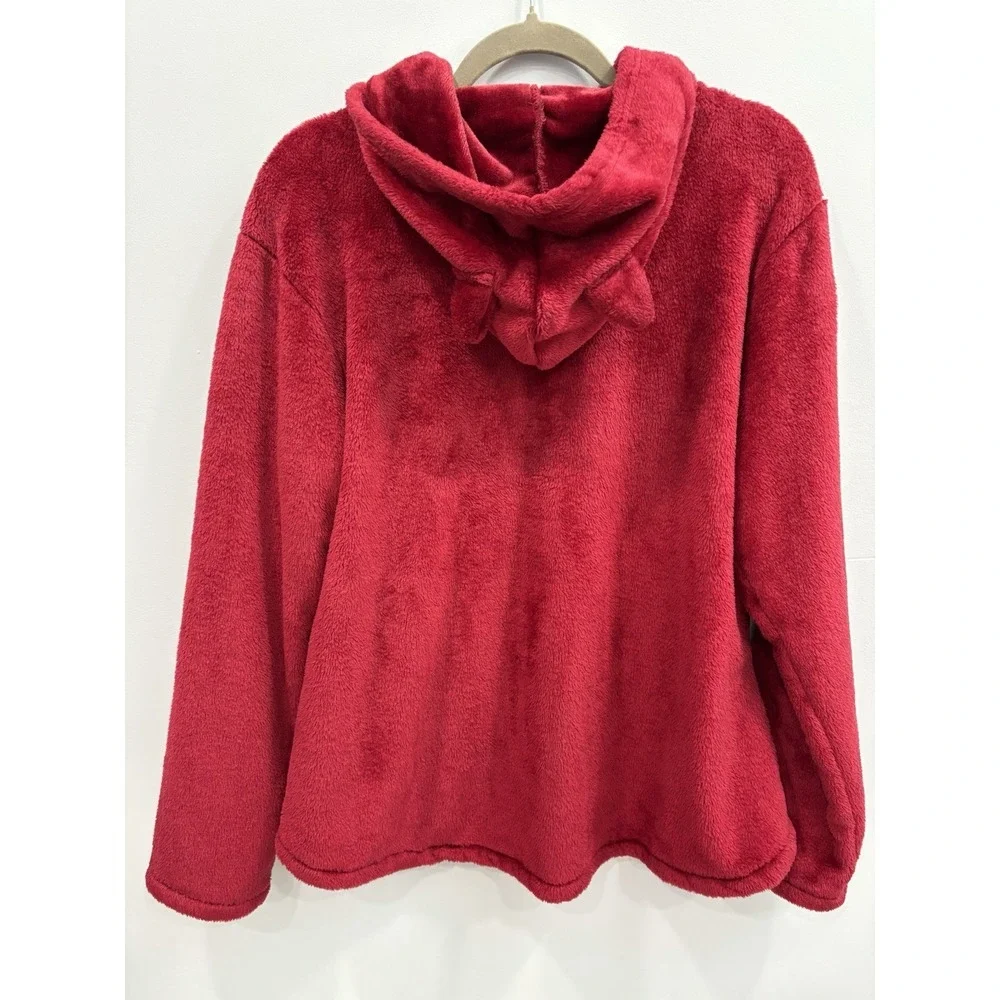 Red Fuzzy Hoodie Whiskers Sweatshirt "Fluff You" Cat Graphic Cozy M Cat Lady - Picture 2 of 10